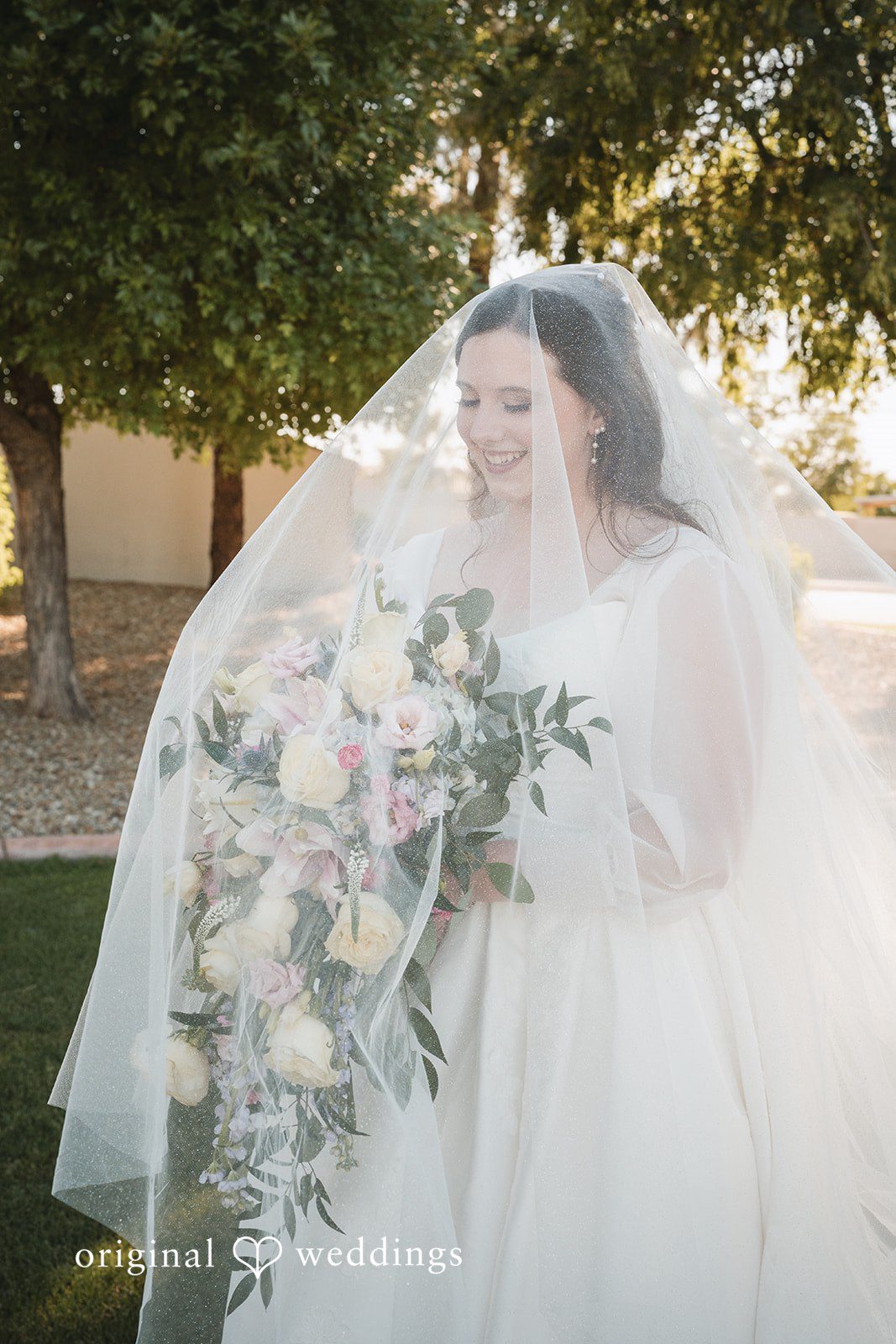 A stunning portrait of the bride covered in veil
