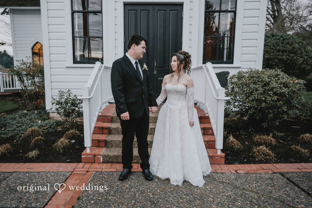 Claire + Richard Our Portland wedding photographers captured the couple at Oaks Pioneer Church's outdoor area