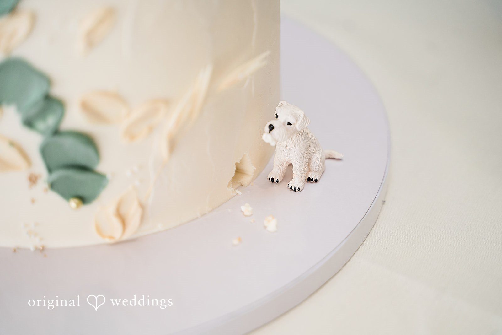 A detail shot of the wedding cake