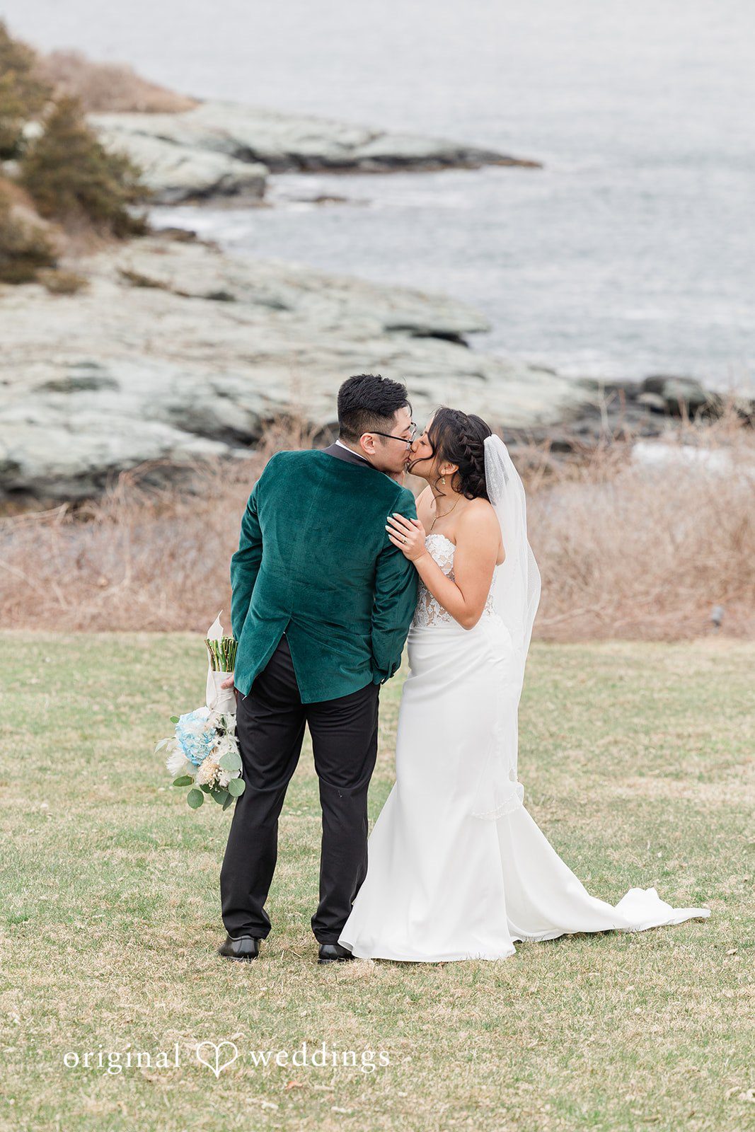 The couple shares a romantic kiss