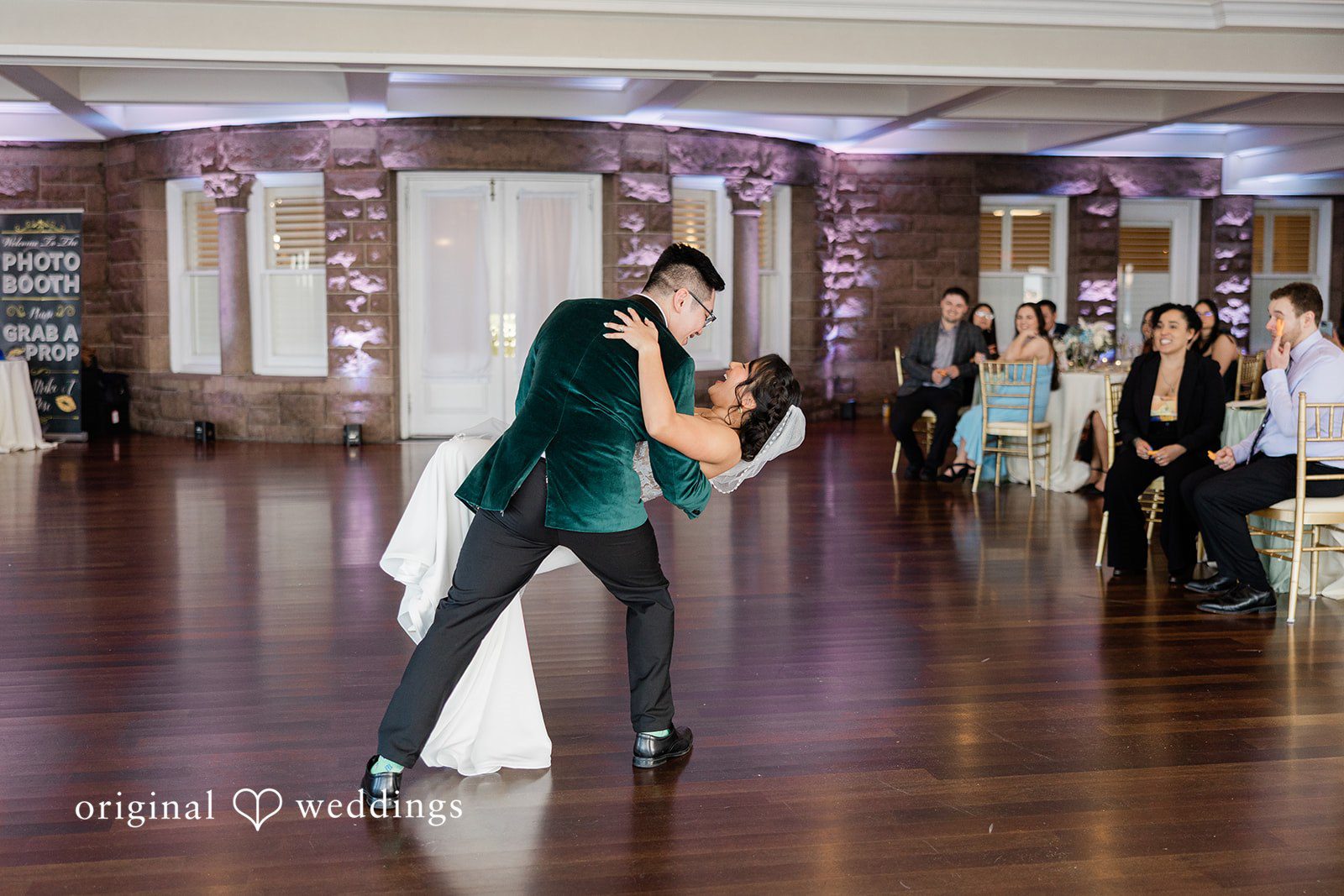 The couple dances romantically