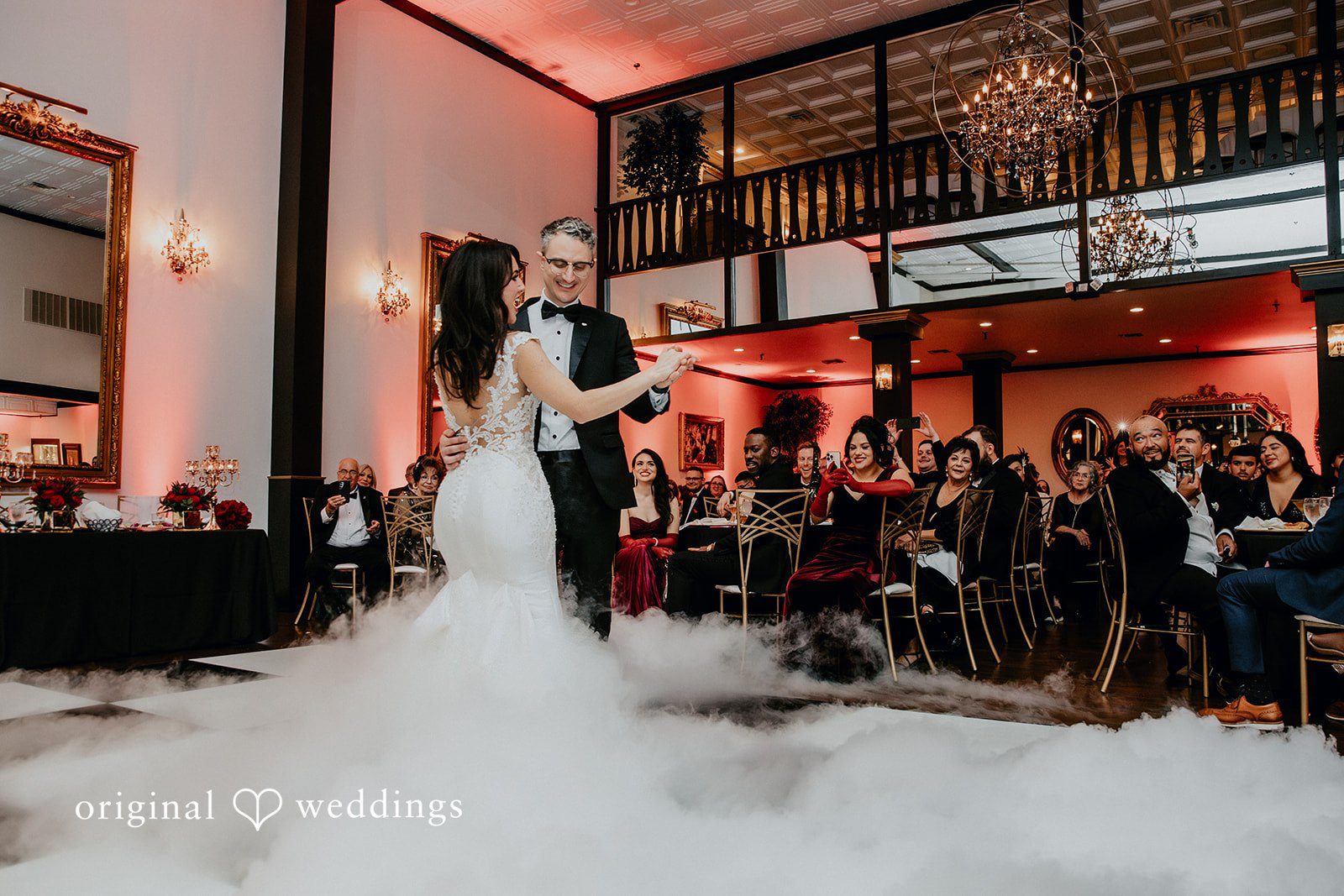 First dance surrounded by romantic fog