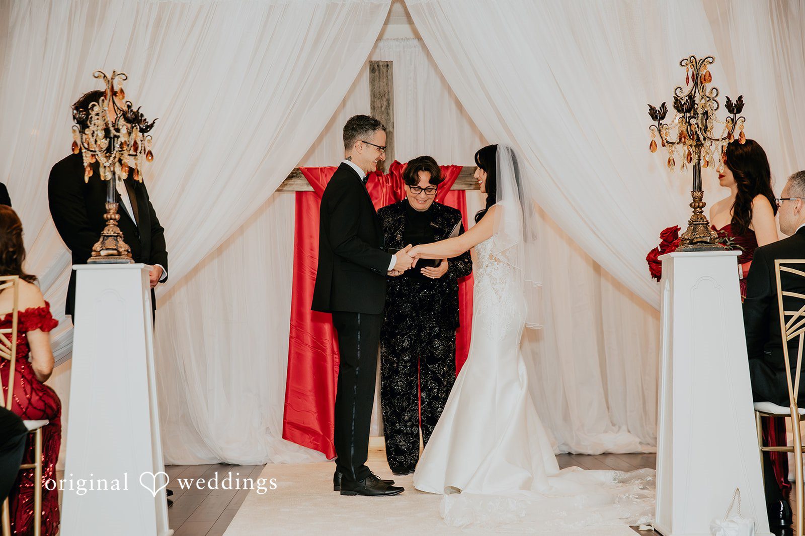 Indoor wedding ceremony setup at Old San Francisco Steak House