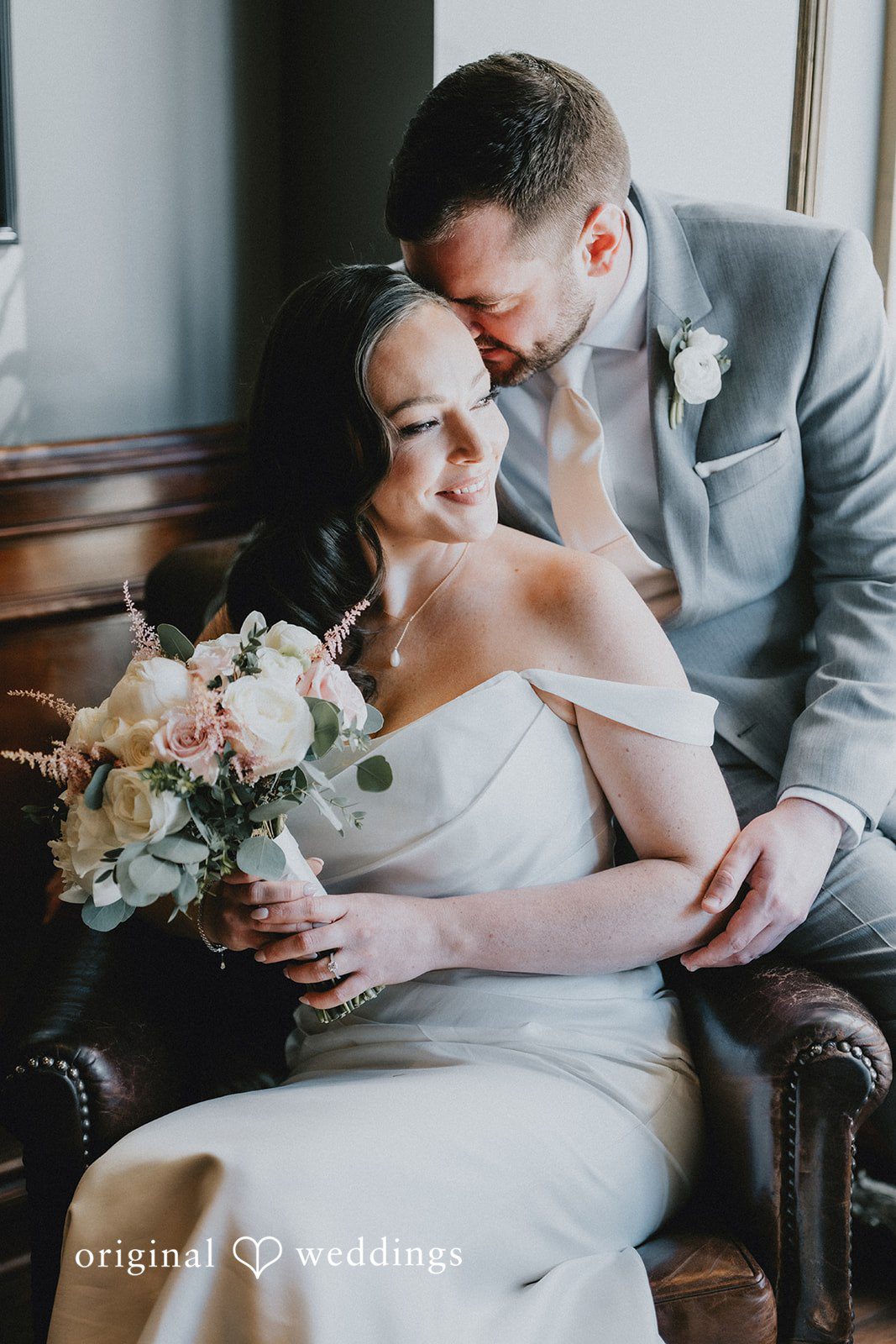 Brooklynn + Adam Soft romantic bride and groom pose with gentle smile