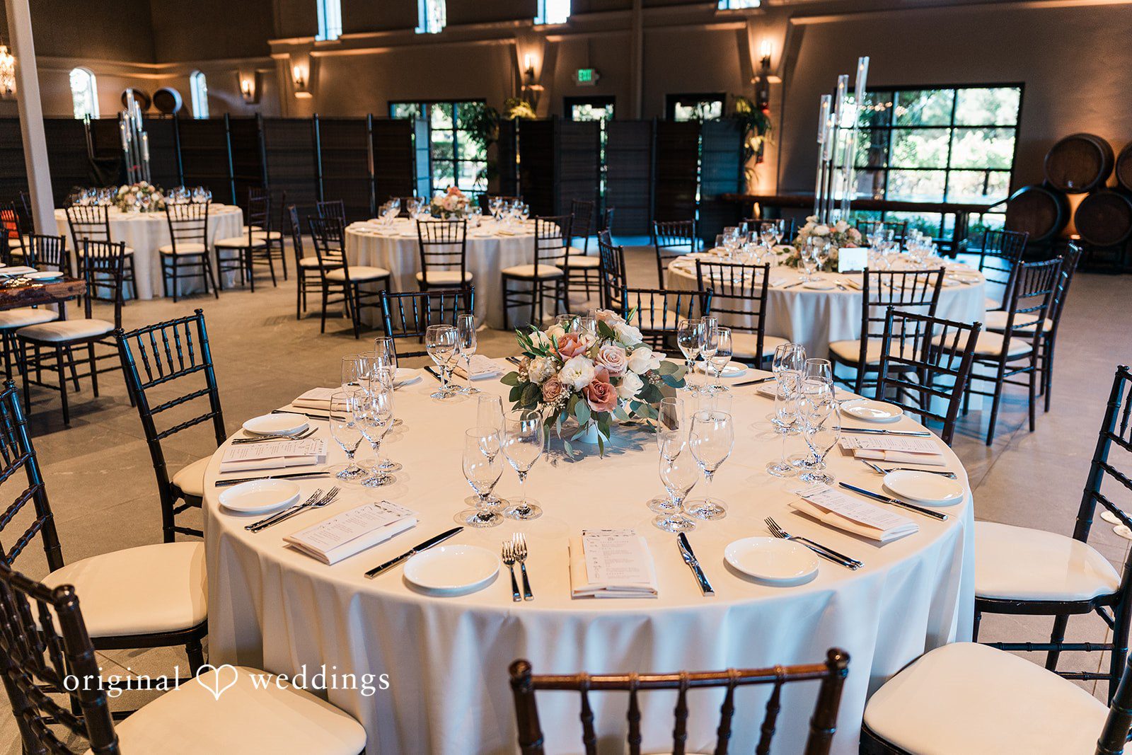 Charize Giann + Mark Shou Elegant wedding catering setup with luxury table decor at Palm Event Center