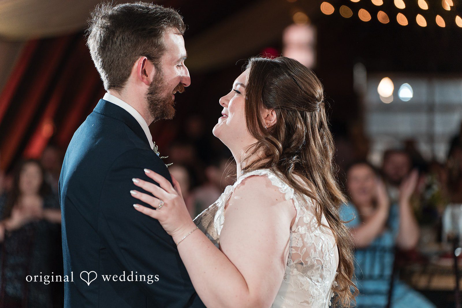 Bride and groom dancing during wedding reception
