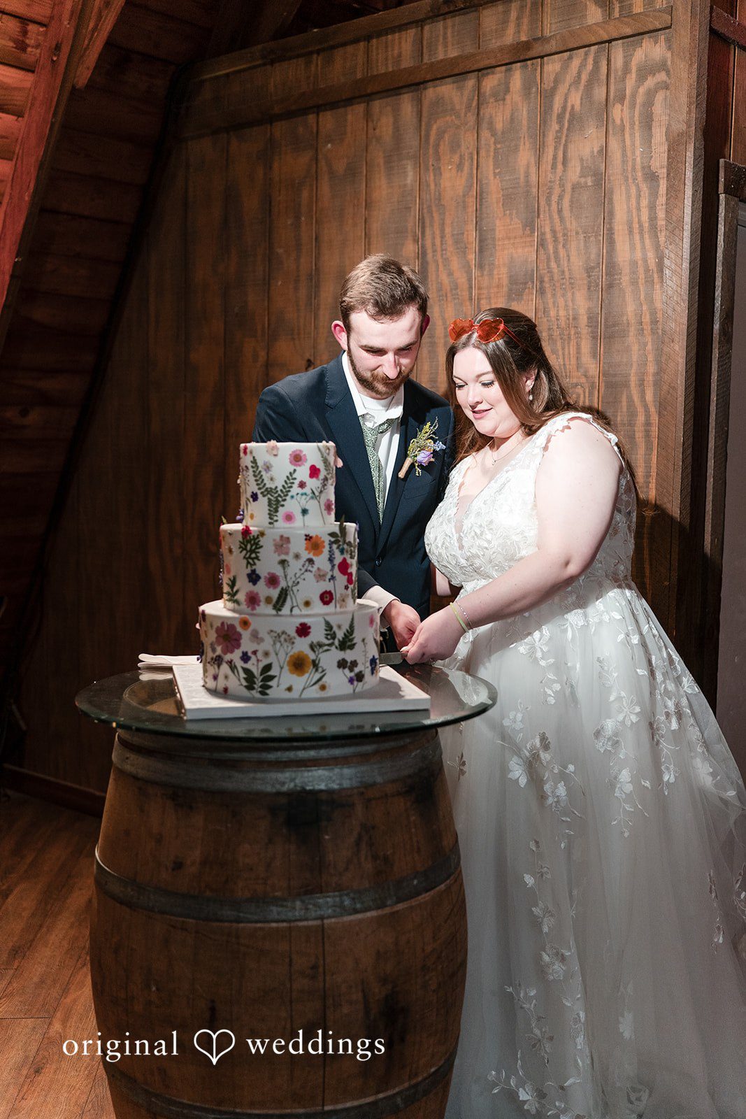 Wedding cake cutting at Perona Farms