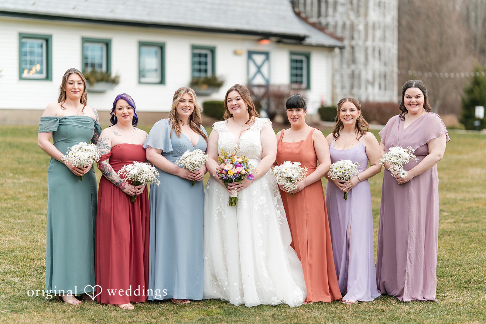 Beautiful bride with bridesmaids