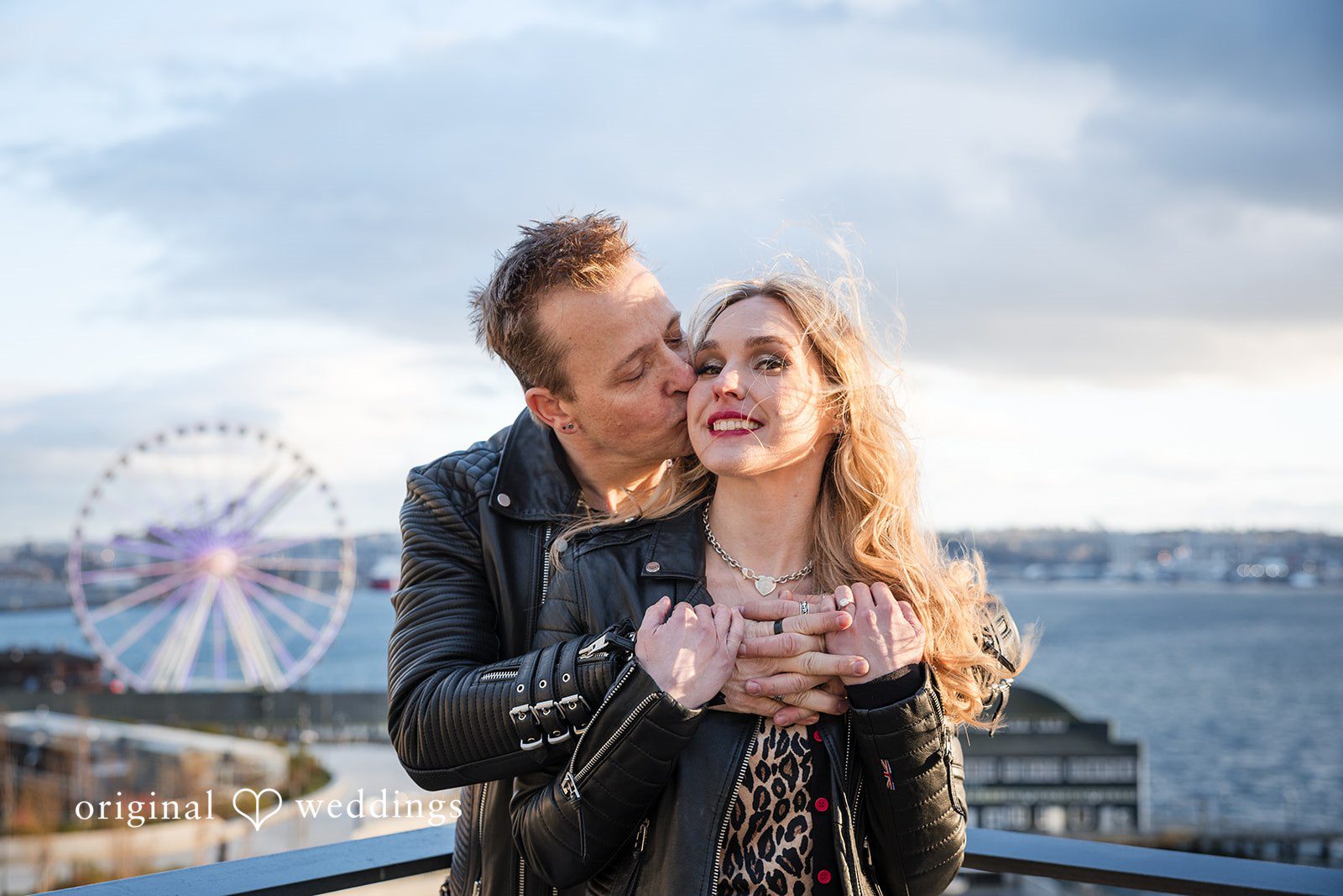 Beautiful couple expressing their love during engagement photo session