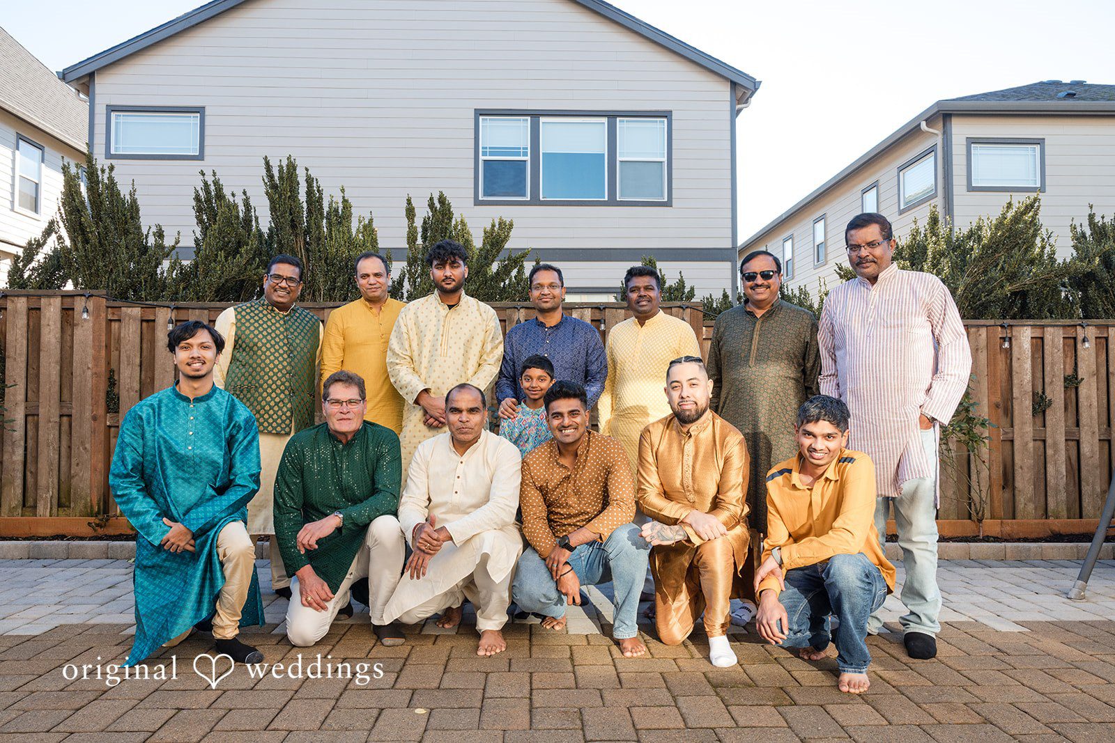 Taylor + Yash Outdoor family group picture during engagement celebration