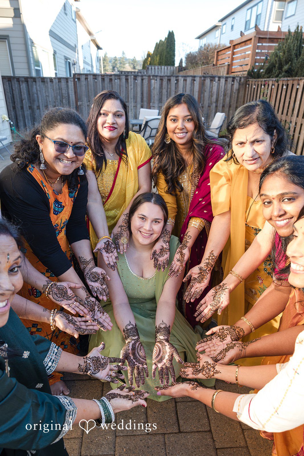 Taylor + Yash Group engagement mehndi portrait captured by Portland Engagement Photographers from Original Weddings