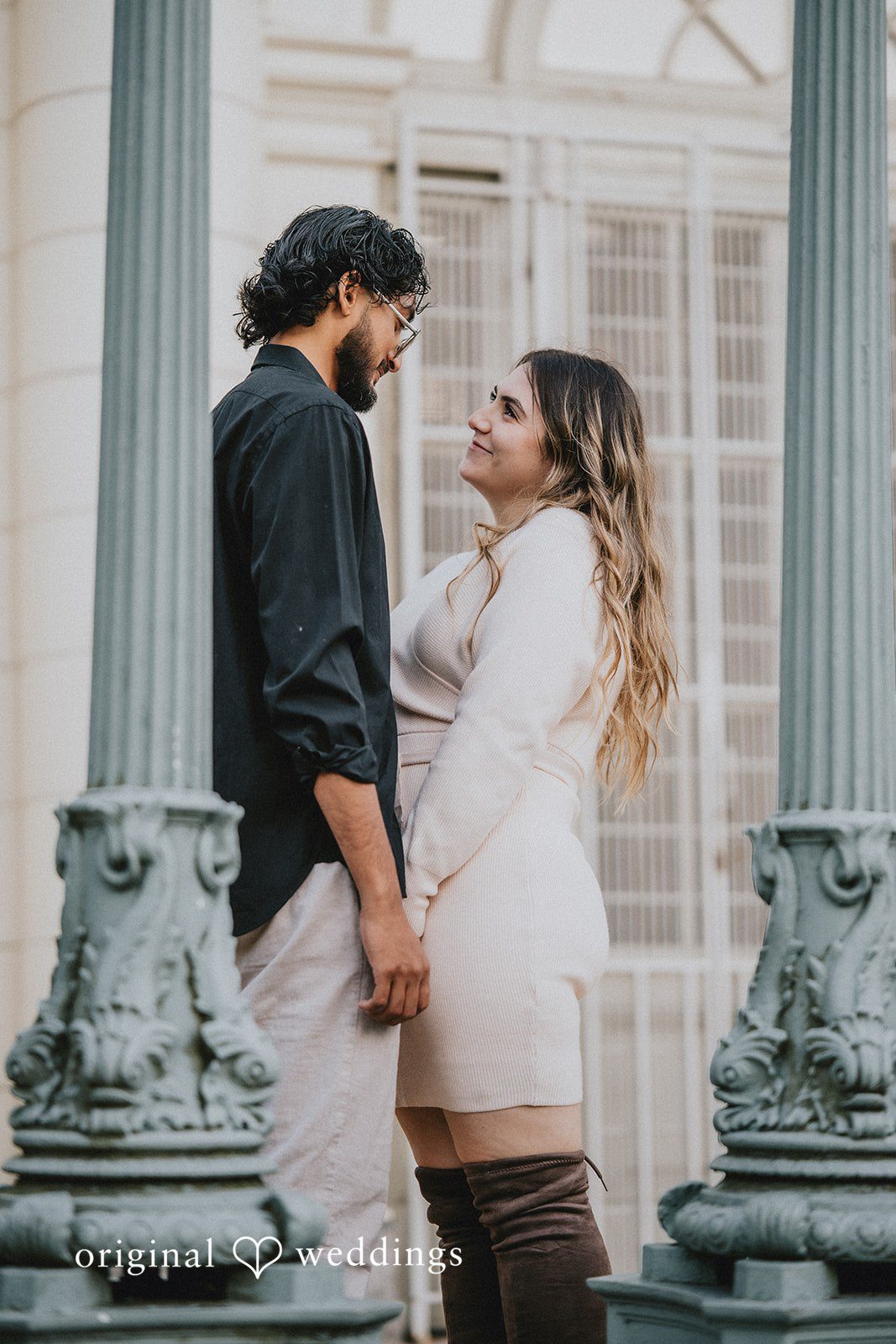Romantic portrait of couple at Prospect Park