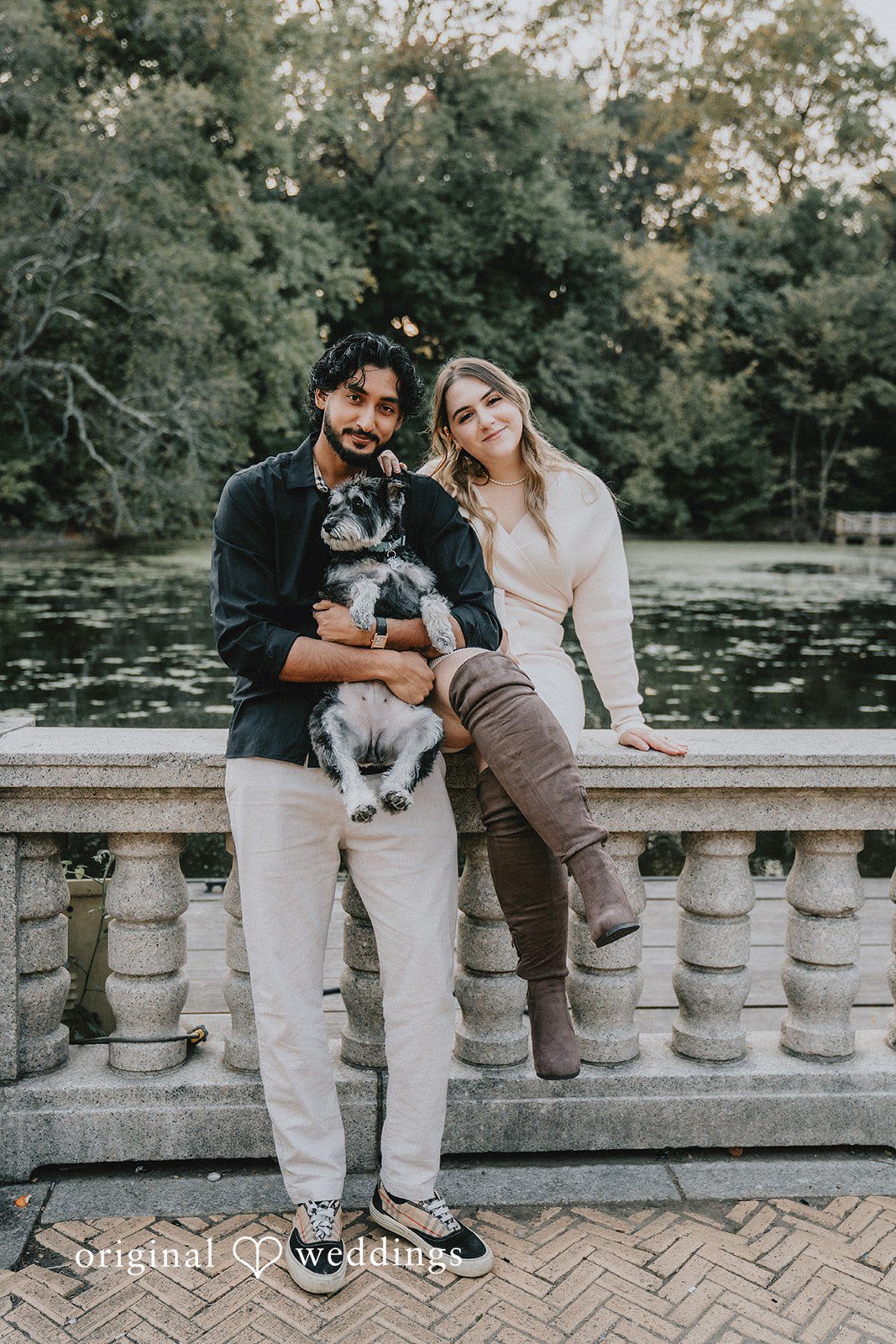 Stunning portrait of couple with their dog at Prospect Park