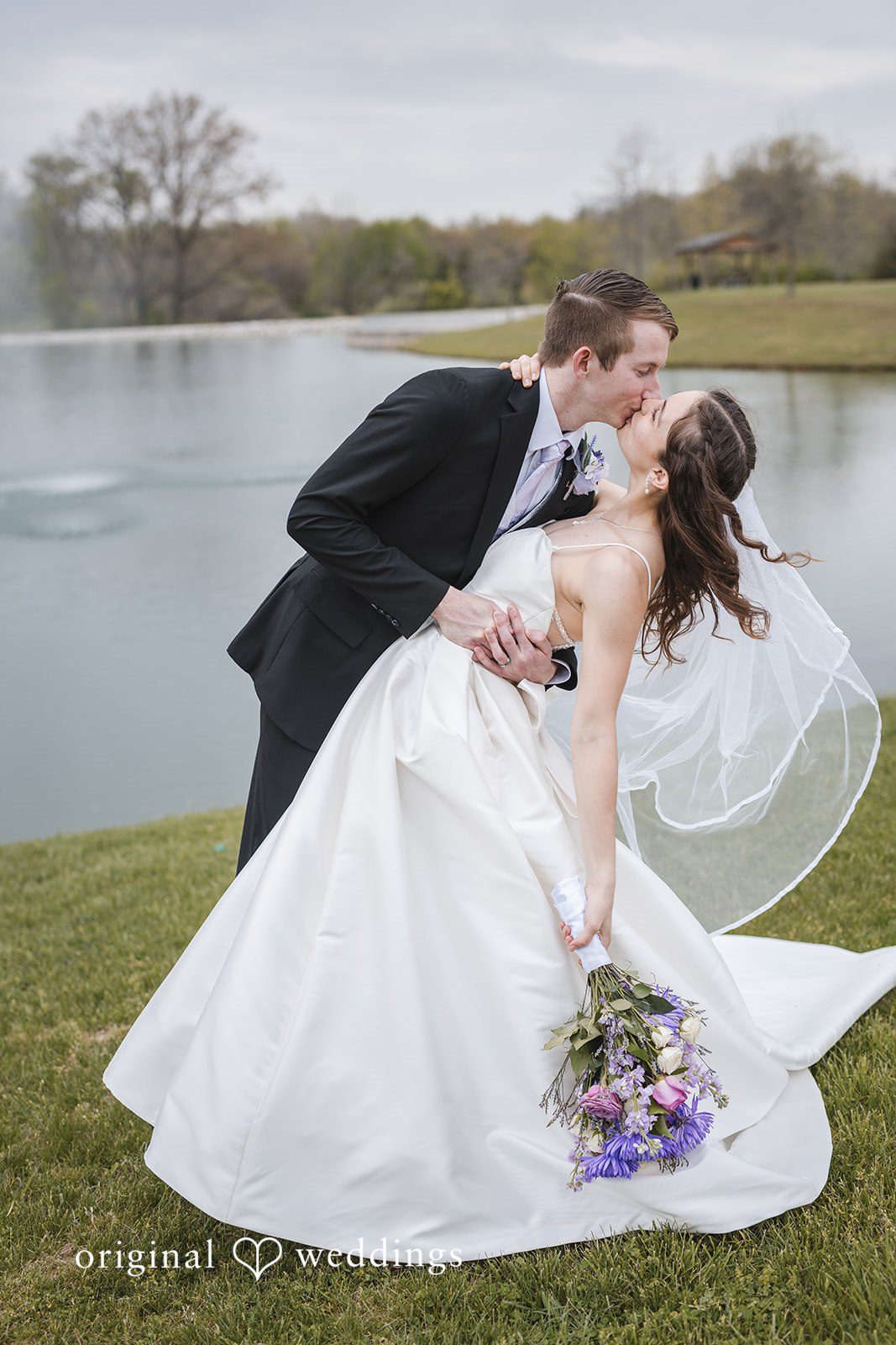 Samantha + Ryan Bride and groom sharing a romantic kiss outdoors