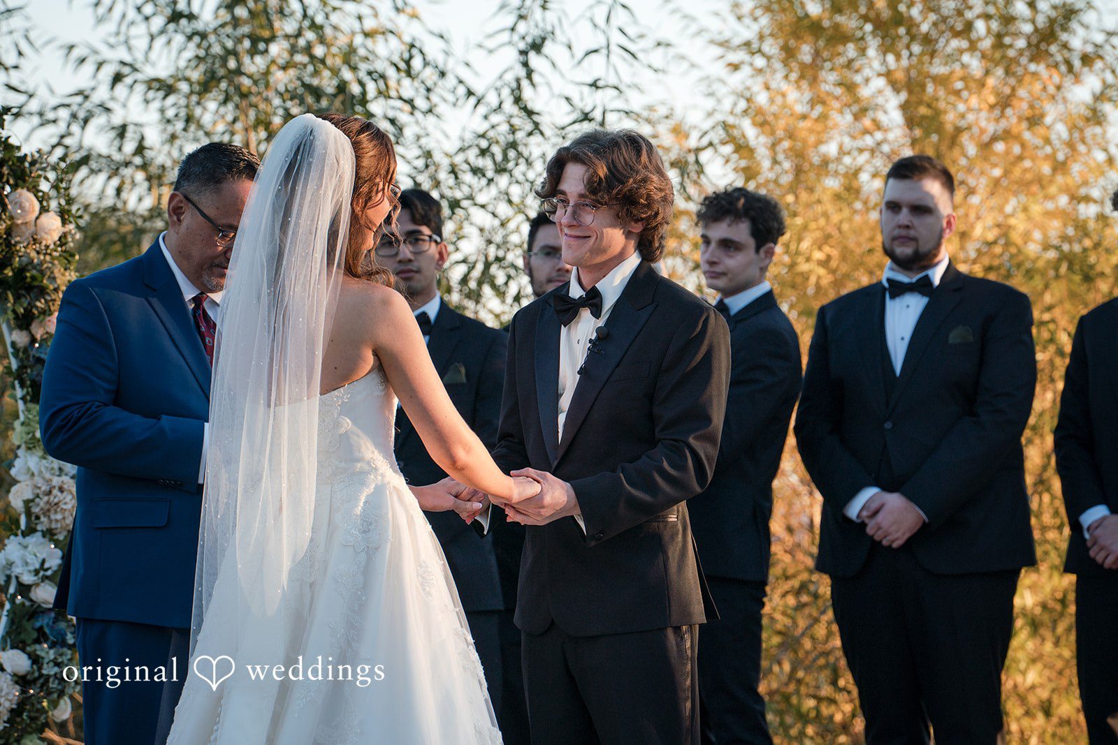 Elegant bride and groom interaction at River Highlands Ranch