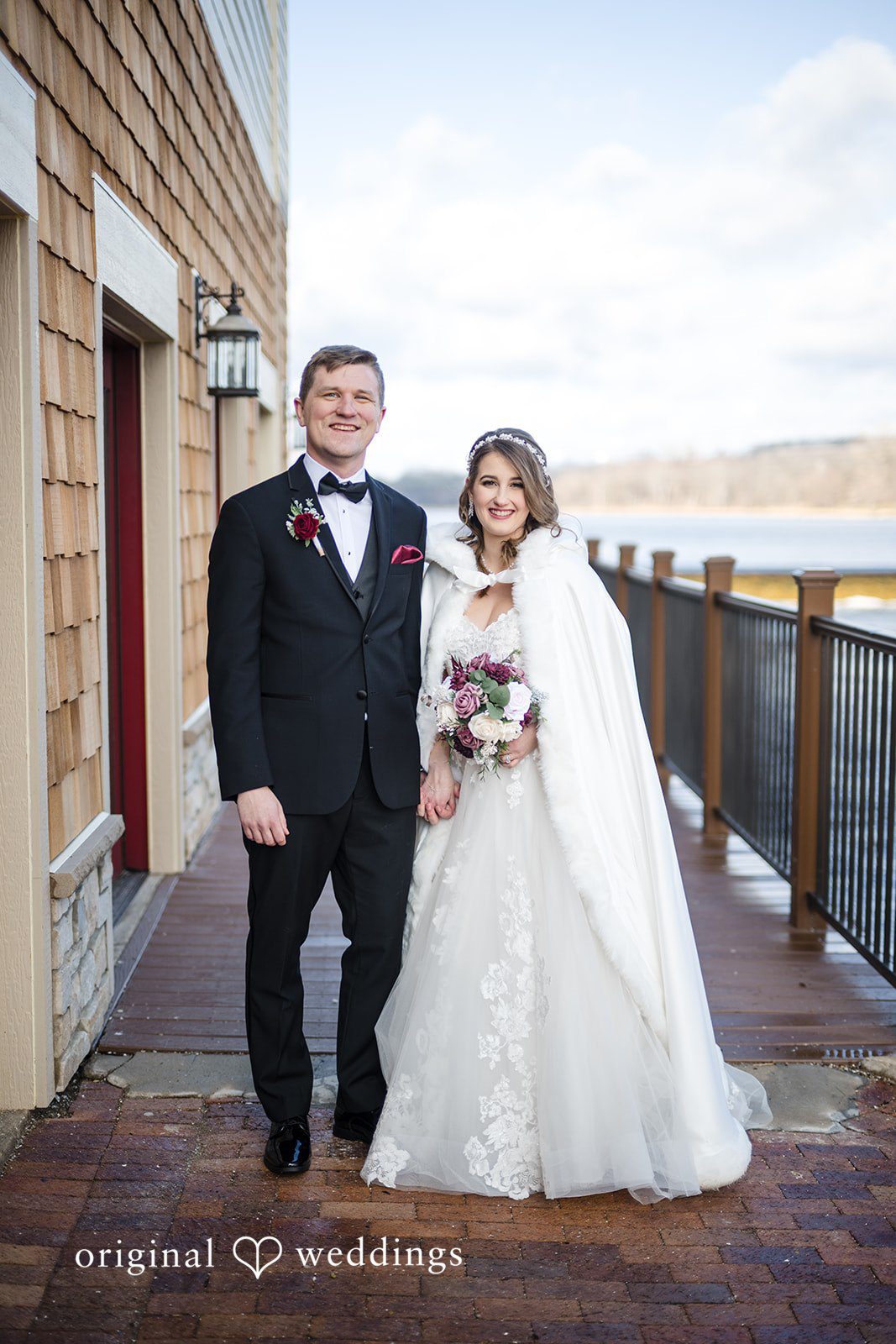 Bride and groom portrait overlooking the waterfront