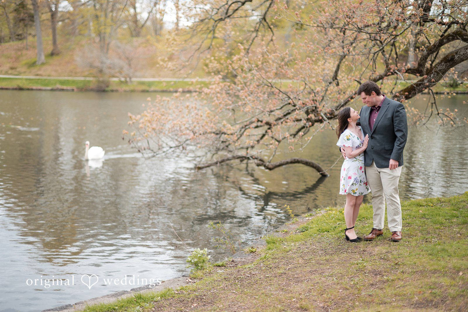 Candid couple eye contact moment at Roger Williams Park