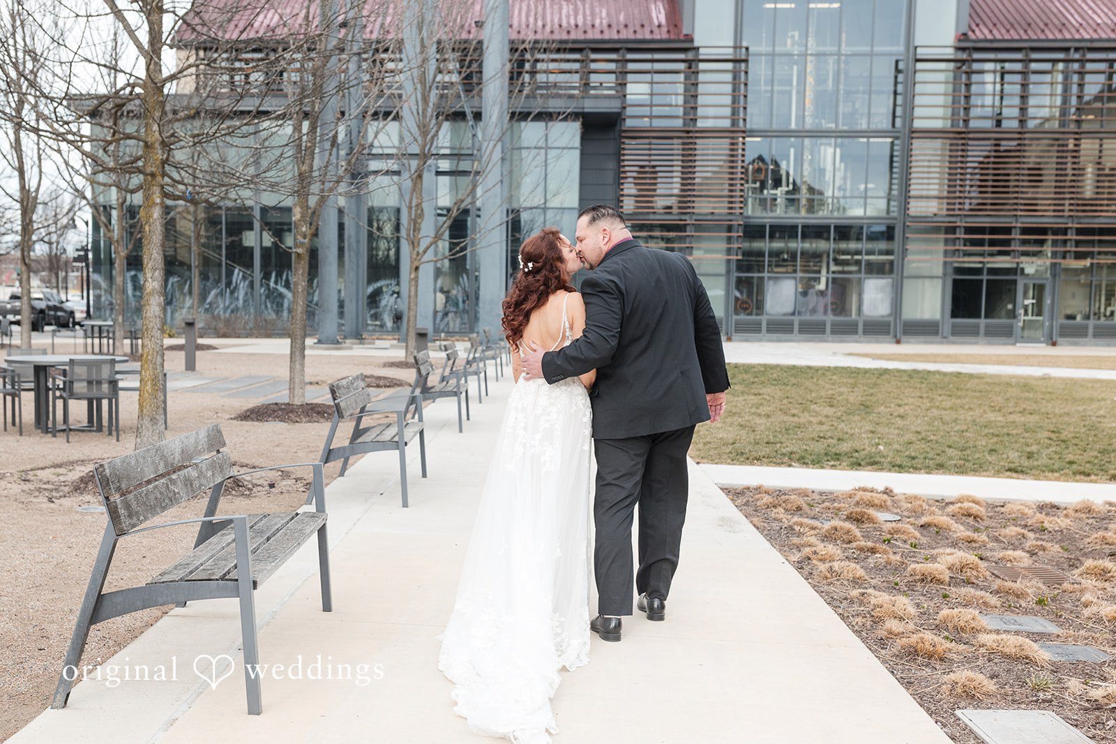 Romantic close-up  kiss of bride and groom