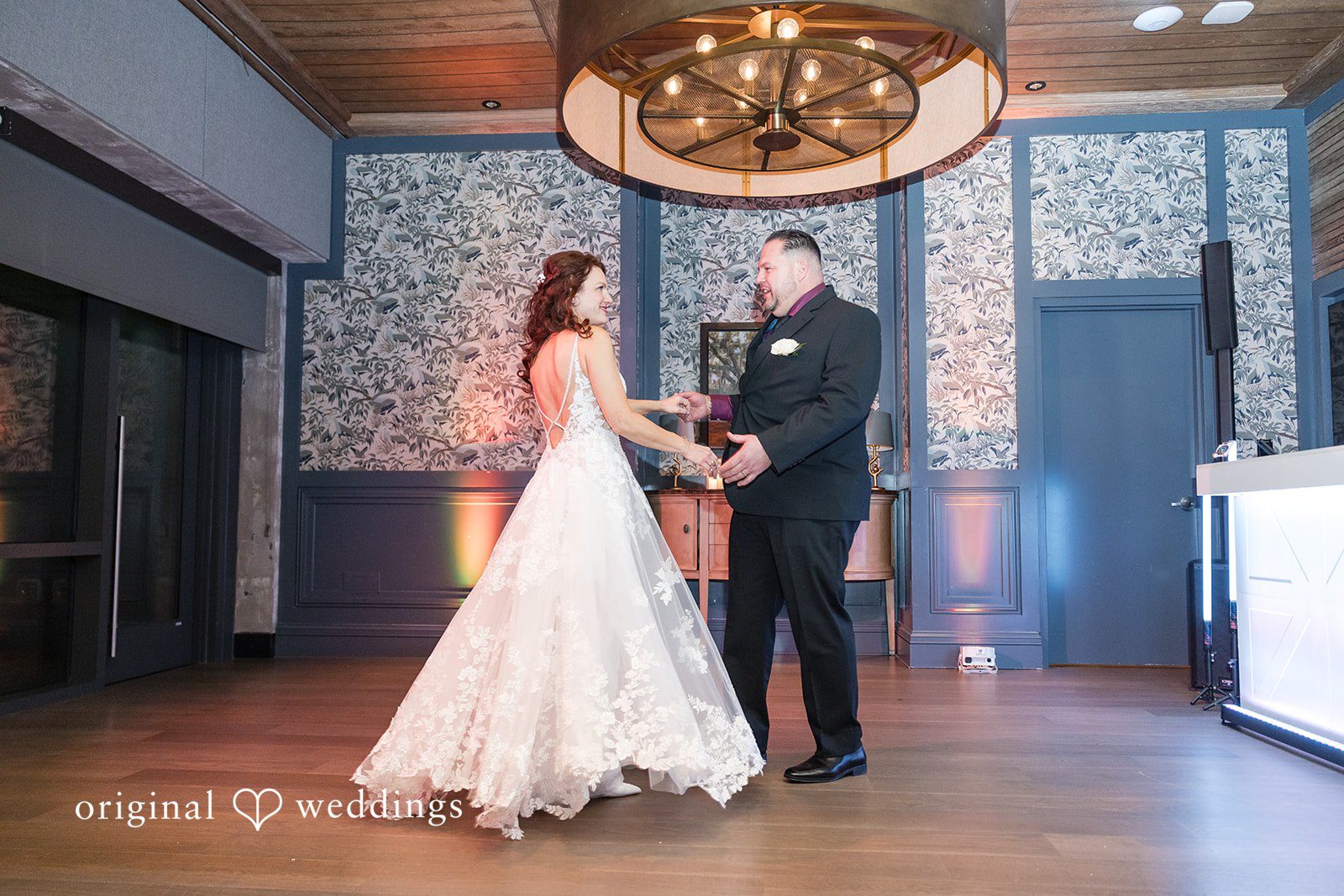 Elegant bride and groom dance moment