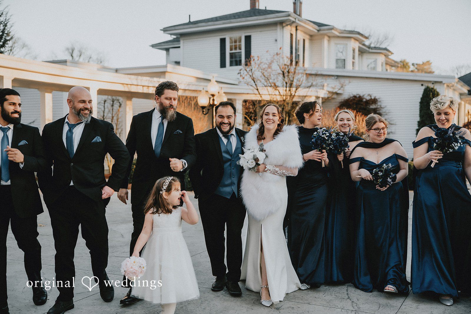 Mary + Ryan Group photo of couple with guests at Saphire Estate captured by Boston wedding photographers from original weddings