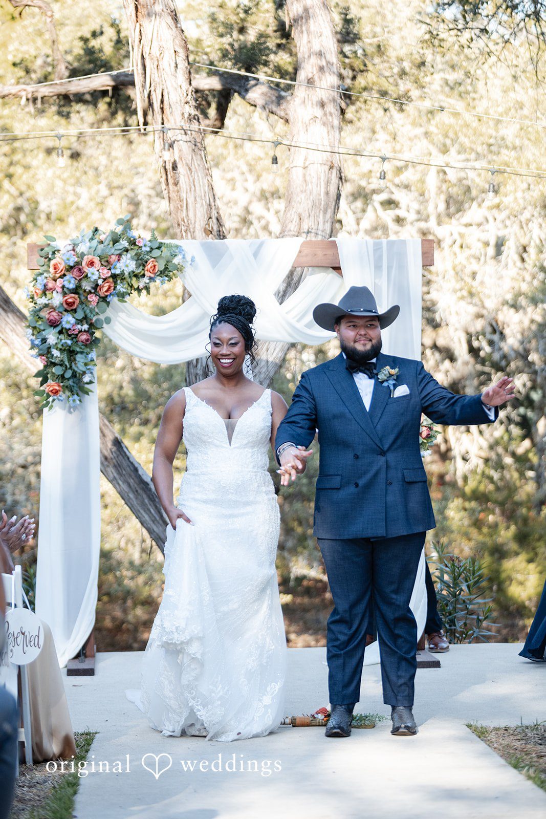 Newly wed expressing their happiness after ceremony