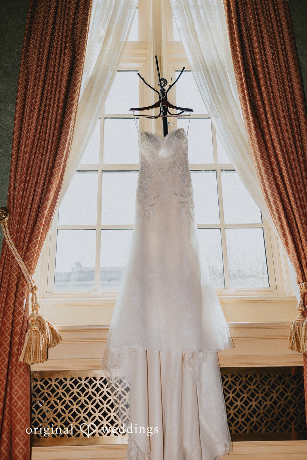 Daniel + Erica Wedding dress hanging before the ceremony begins