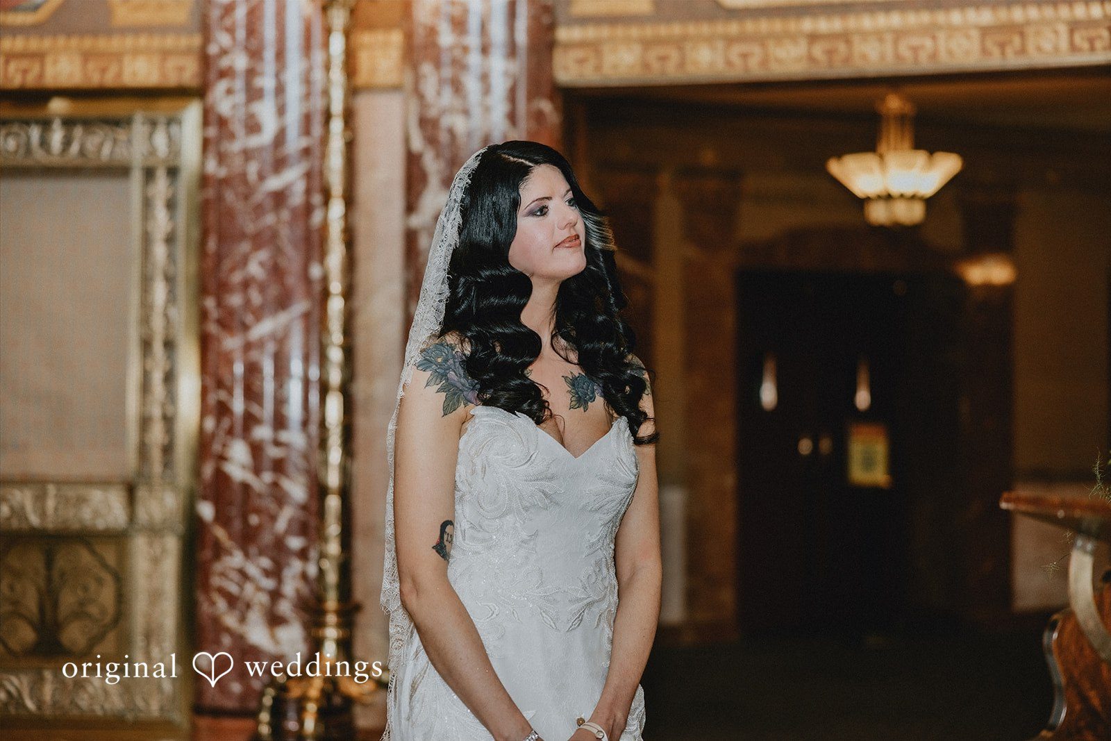 Daniel + Erica Bride waiting before the ceremony in an elegant portrait