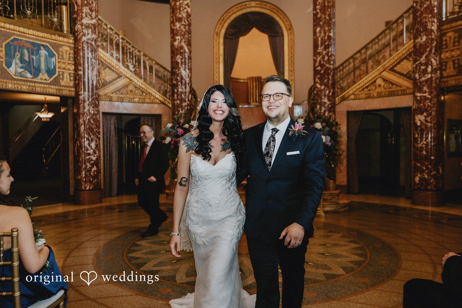 Daniel + Erica Elegant portrait of the newlyweds together inside the venue