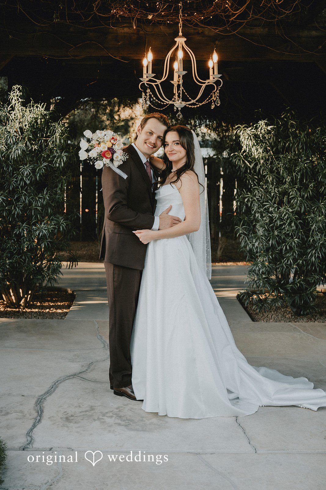 Romantic wedding portrait of the bride and groom