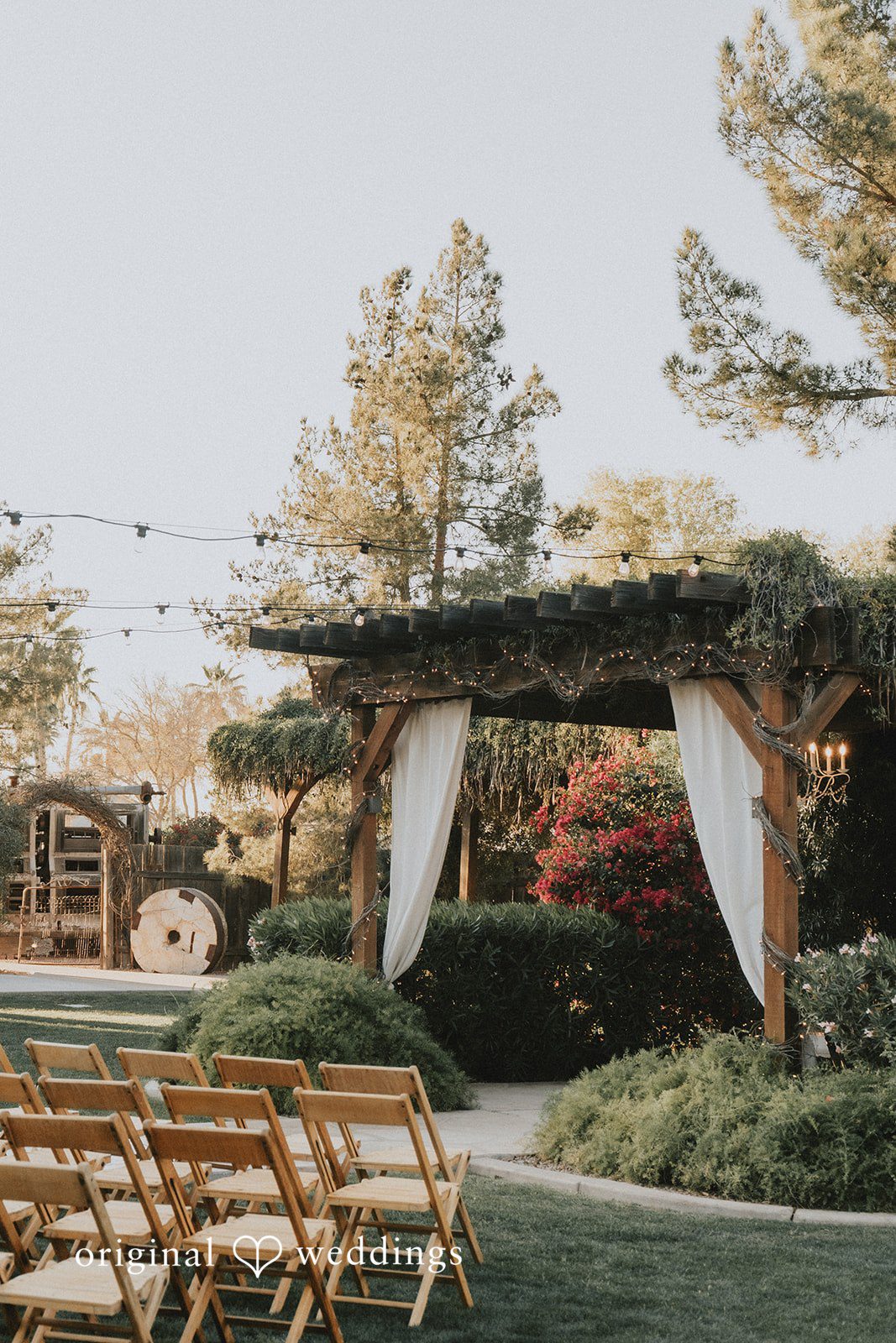Elegant wedding ceremony setup at Shenandoah Mill captured by Phoenix wedding photographers from Original Weddings