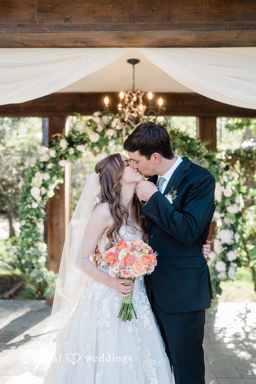 A romantic portrait of the couple at Shirley Acres