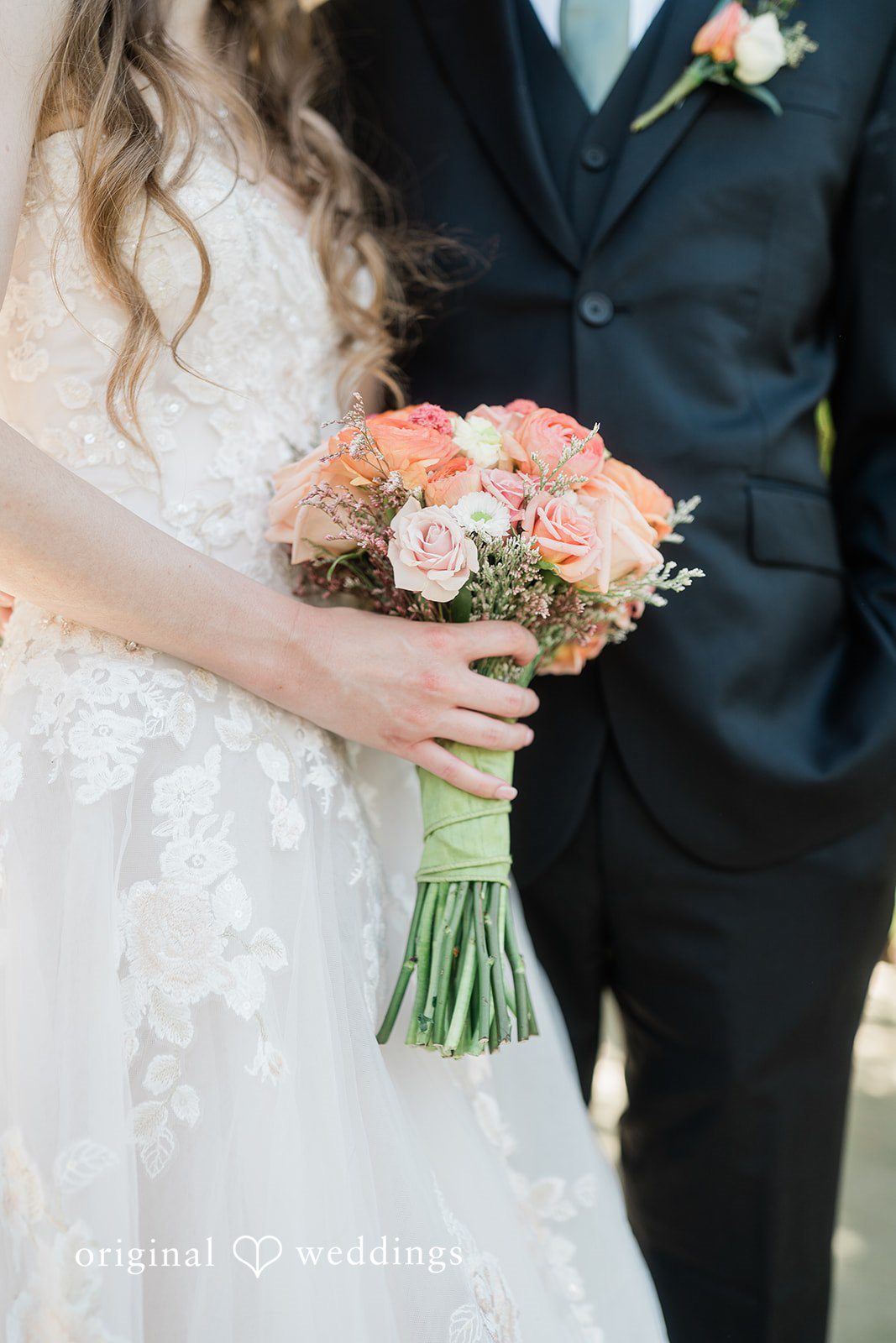 A close-up shot of the bride’s bouquet