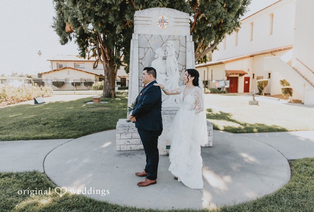 Romantic pose of couple captured by Los Angeles wedding photographers from original weddings at Sierra La Verne