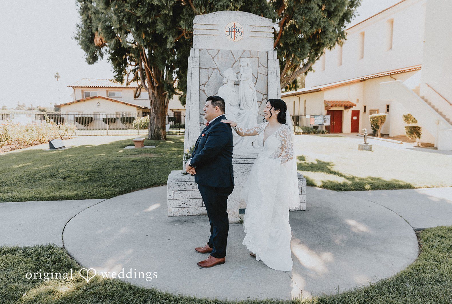 Romantic pose of couple captured by Los Angeles wedding photographers from original weddings at Sierra La Verne