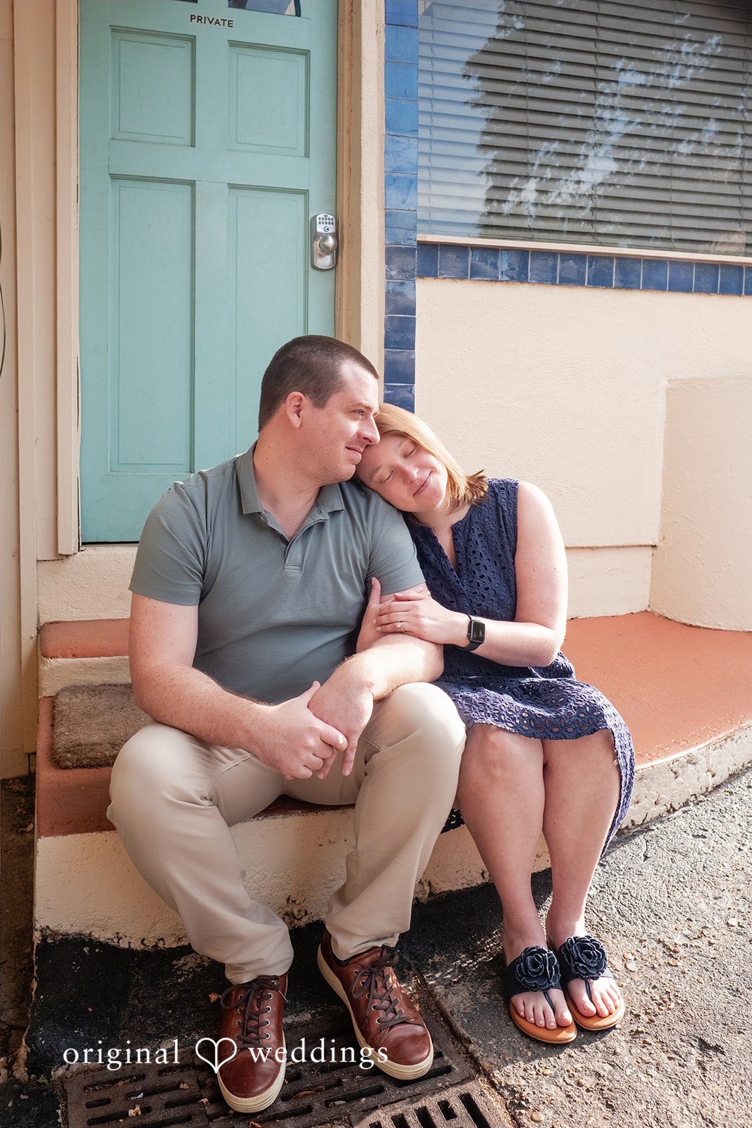 Eric + Kimberly Couple sharing a romantic moment at South Congress