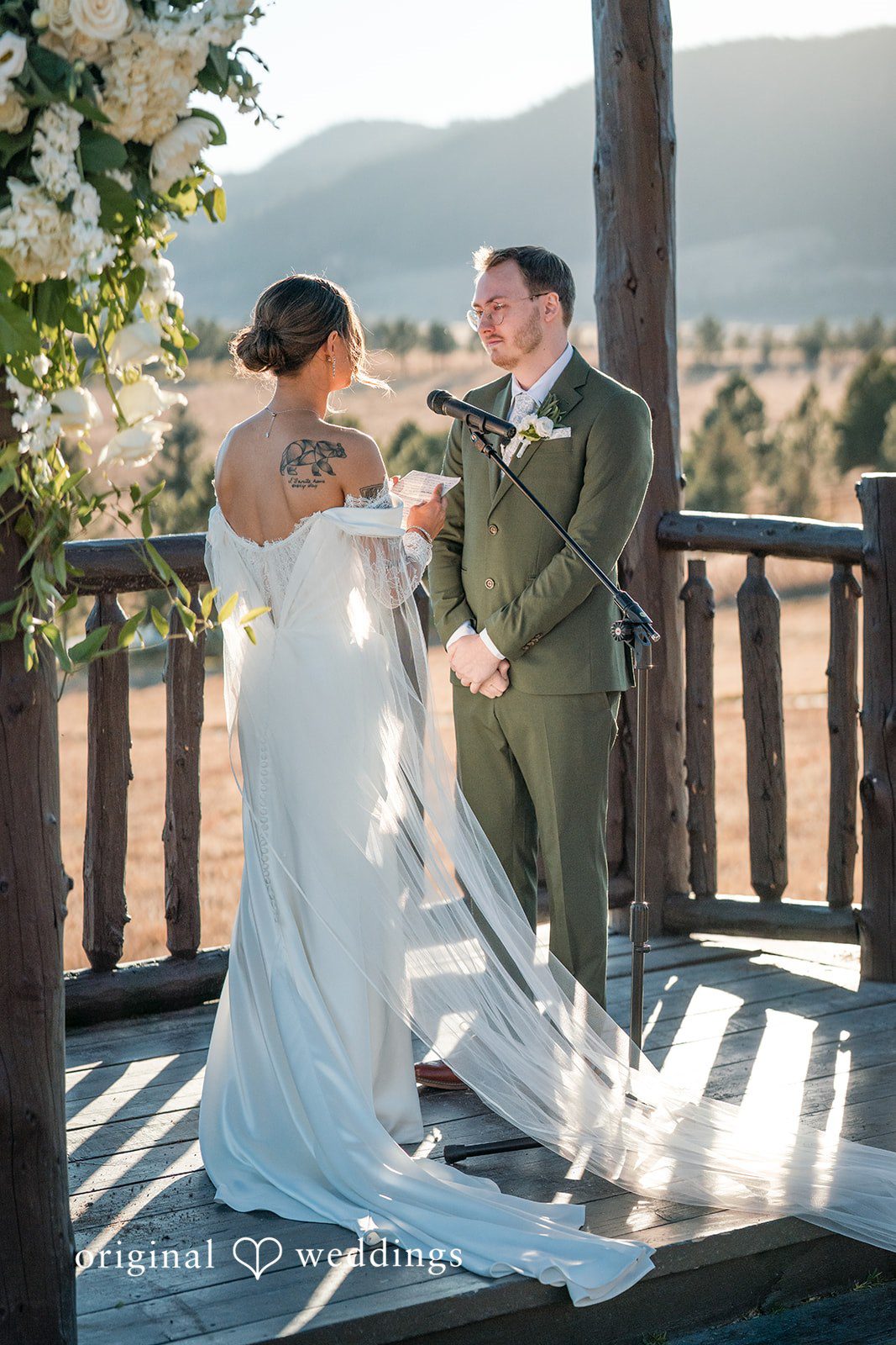 Romantic portrait of the couple at the ceremony site