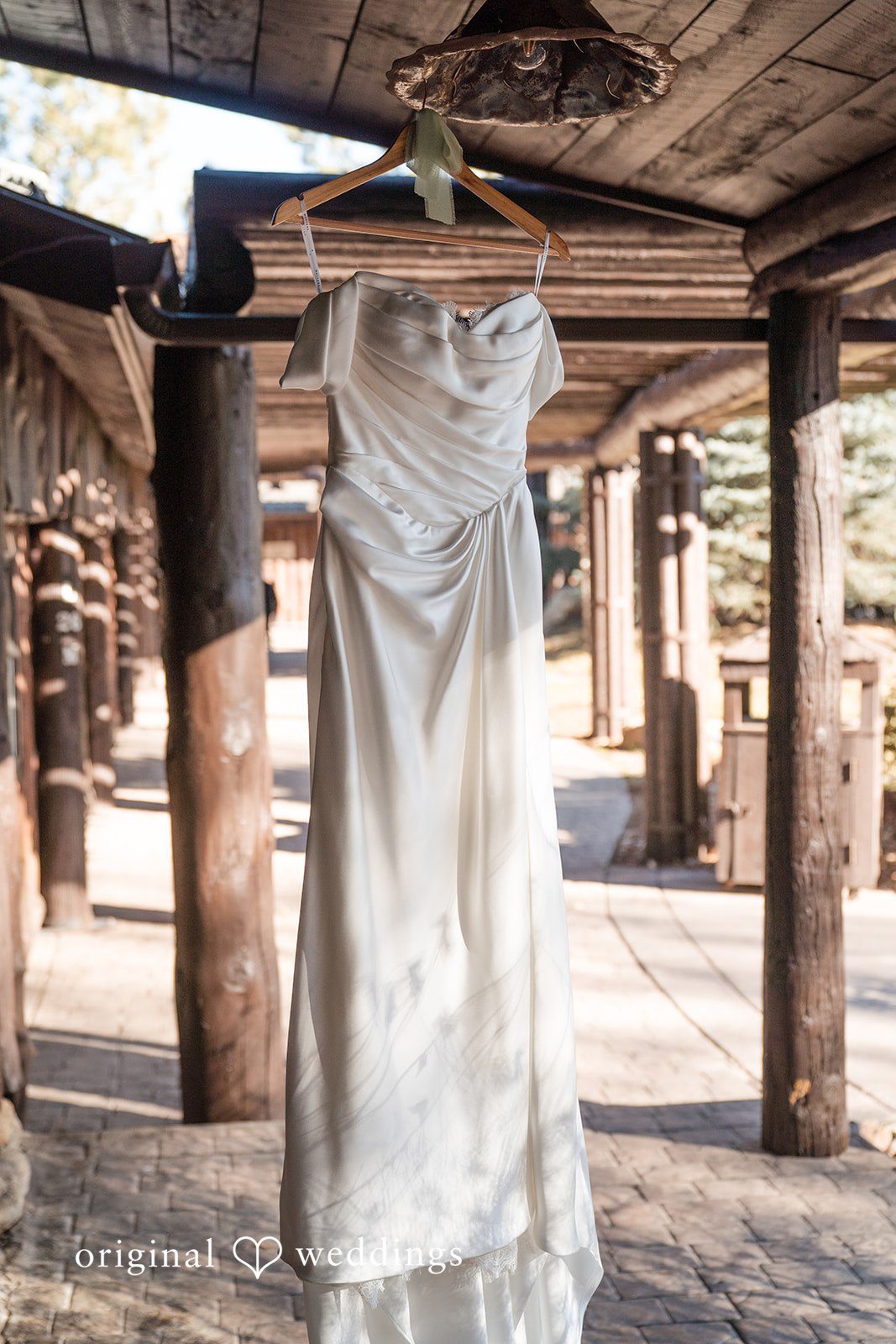 Wedding dress hanging before the ceremony begins