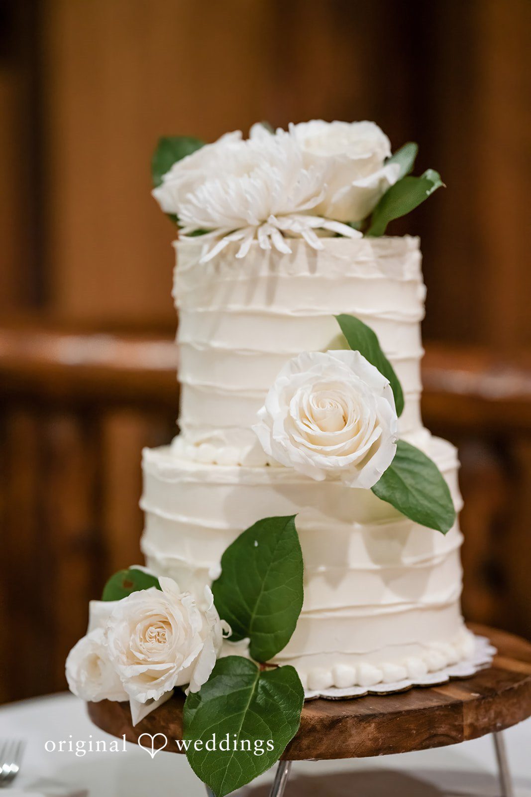 Elegant wedding cake displayed at the reception