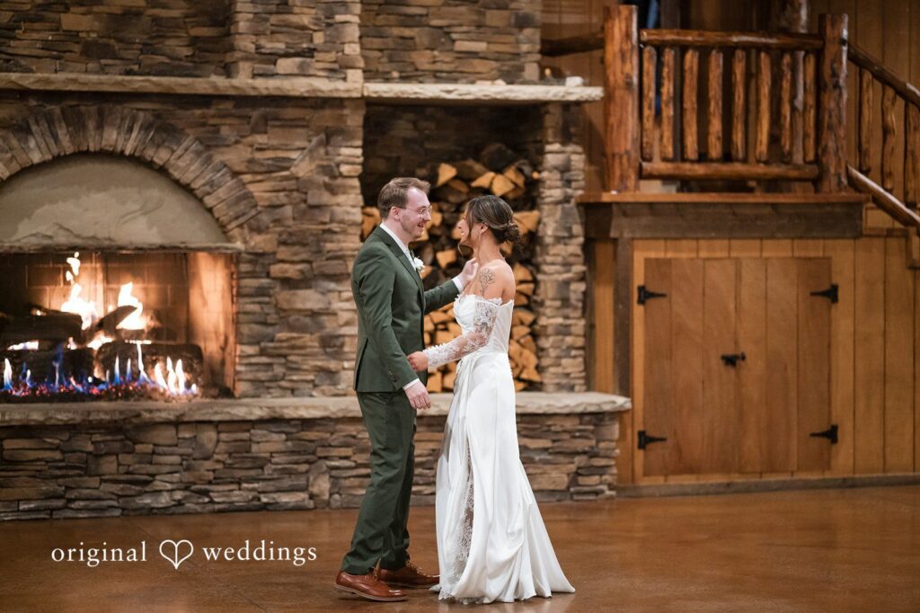 Bride and groom sharing their first dance at the reception