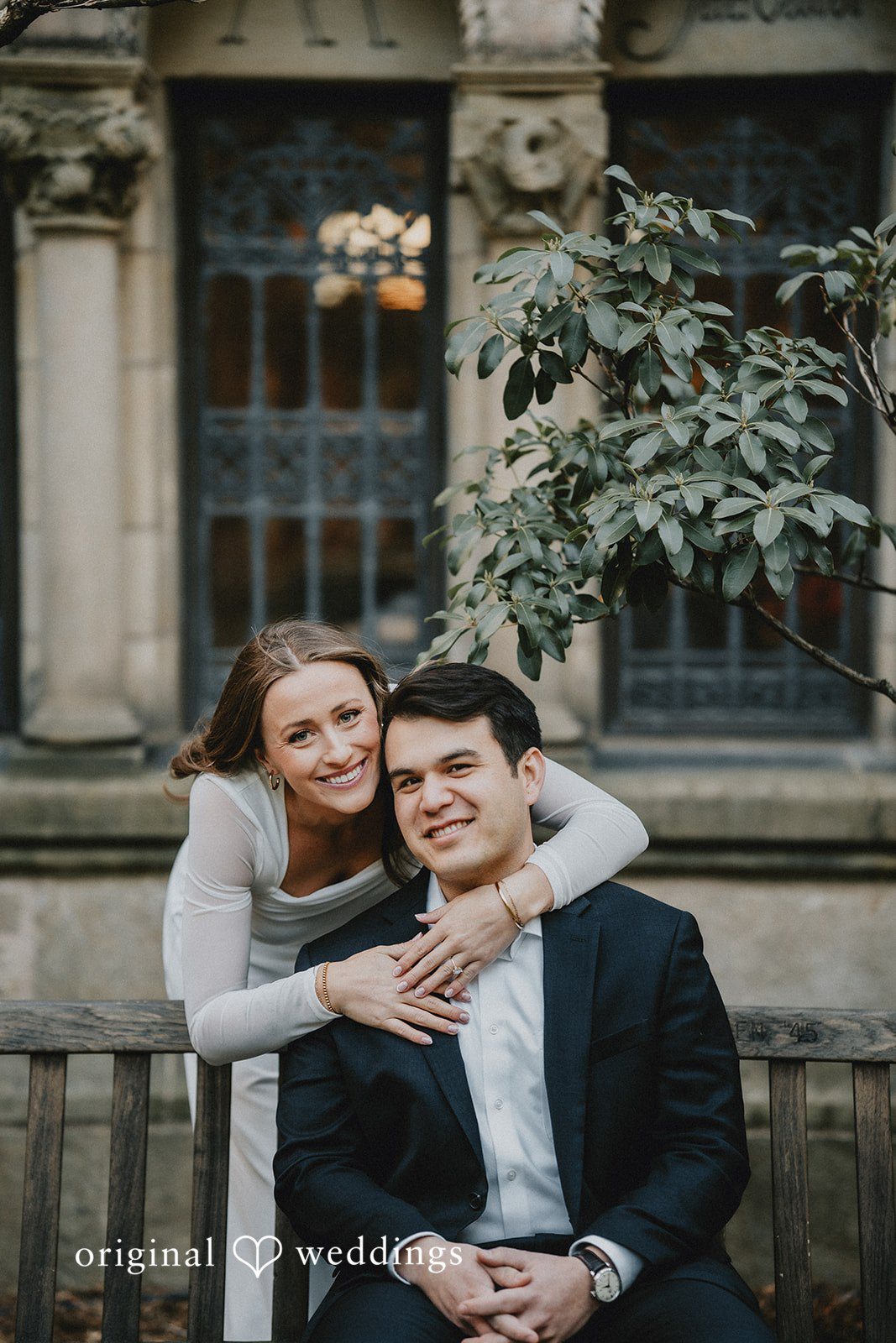 Engagement photography services by original weddings at Sterling Library at Yale capturing beautiful picture of couple