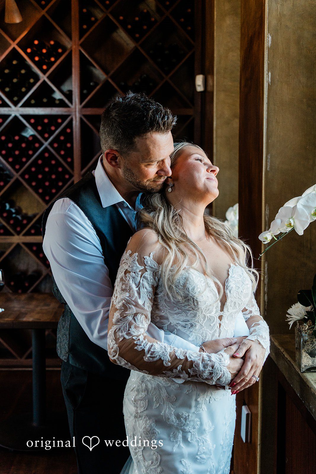 A romantic portrait of the couple after their wedding ceremony