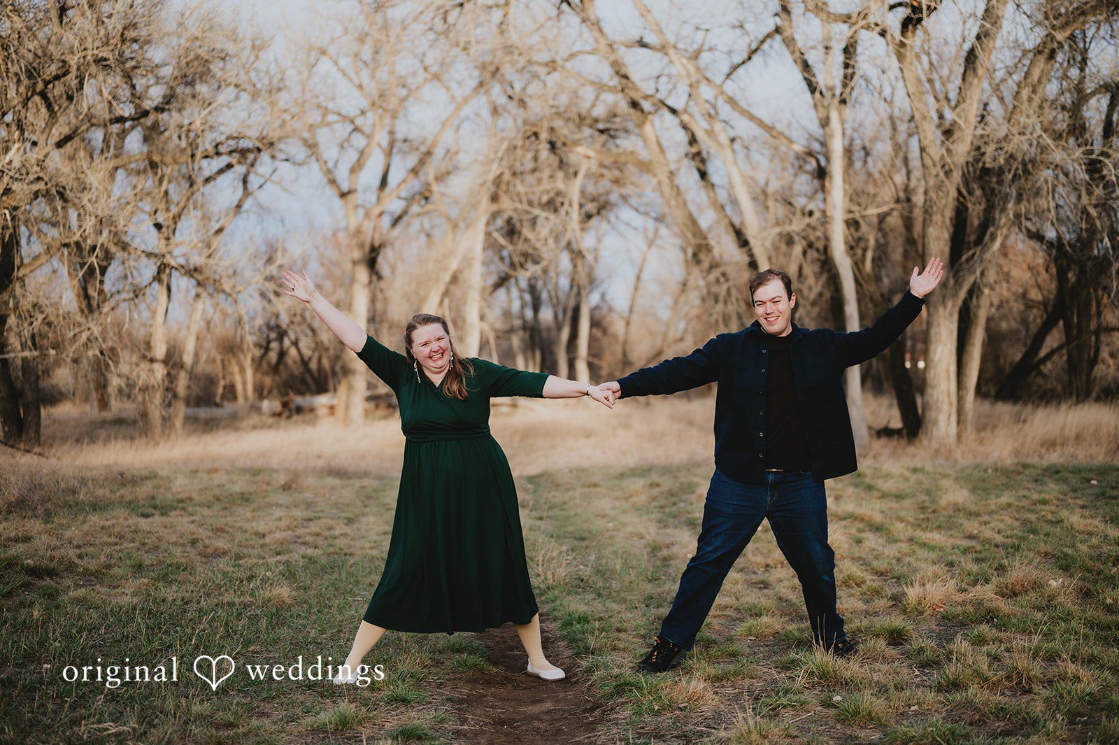 Couple expressing their joy during photo session at Stone House