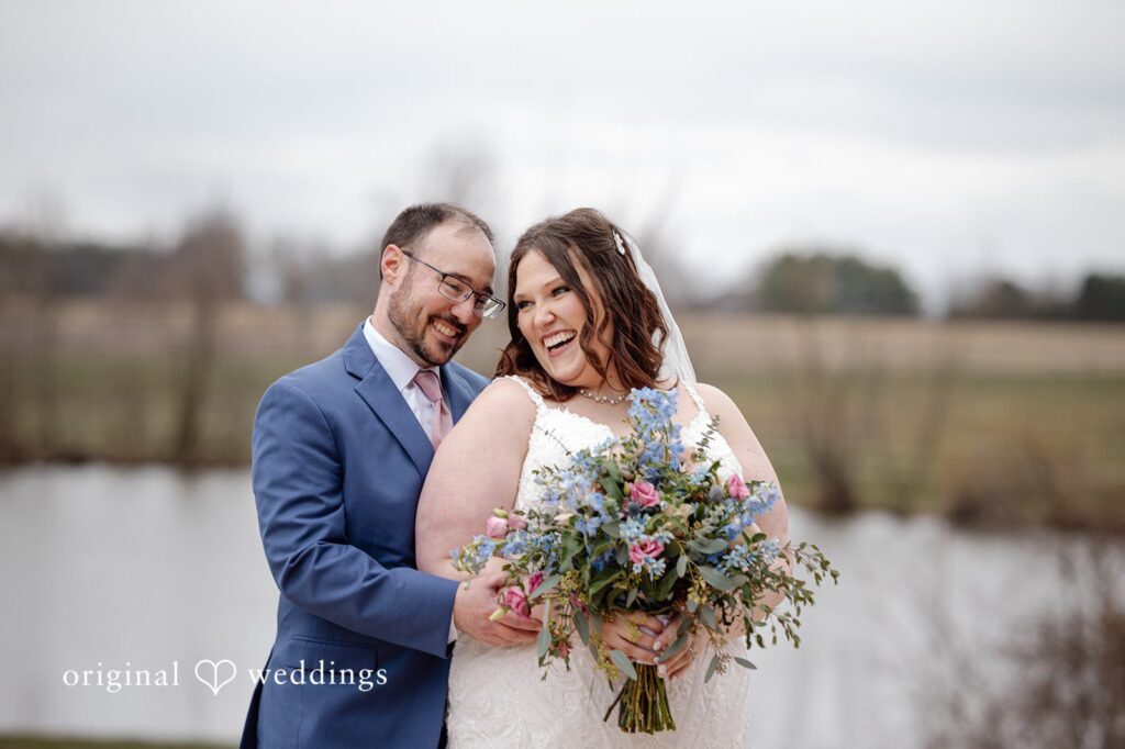 Katrena + Ryan Romantic couple portrait beside the lake at the venue