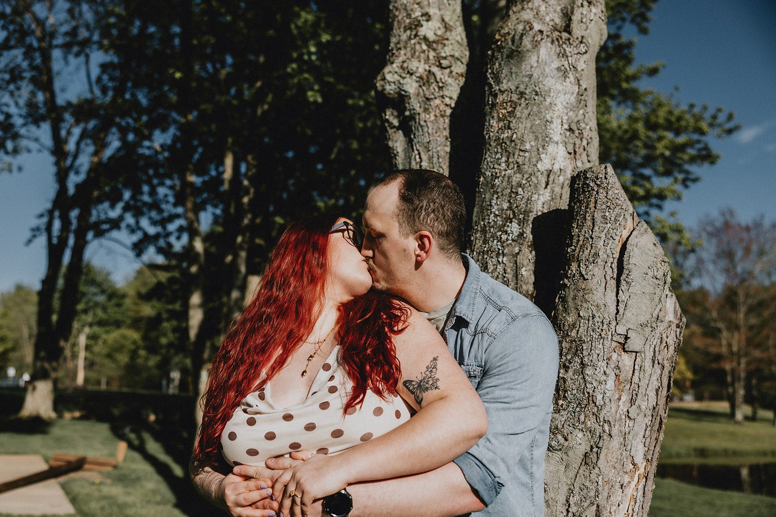 The couple shares a romantic kiss