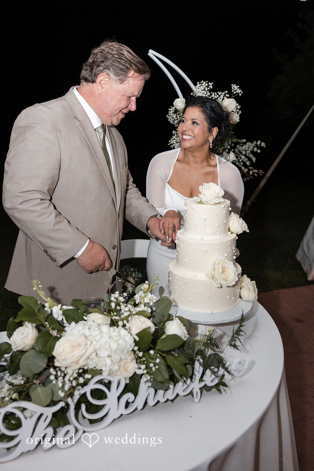 Romantic cake cutting celebration at Swan Harbor Farm