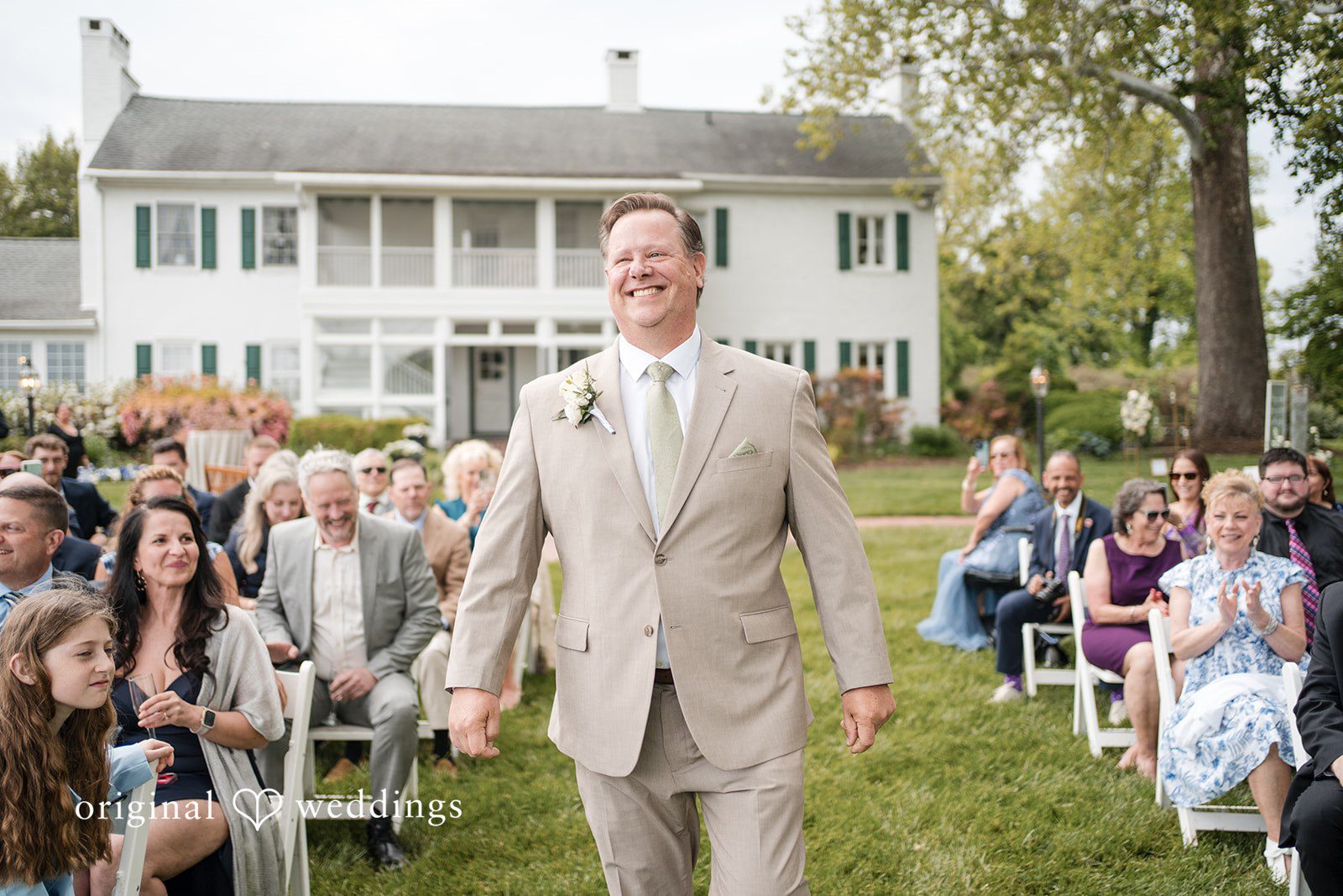 Elegant groom ceremony entrance at Swan Harbor Farm