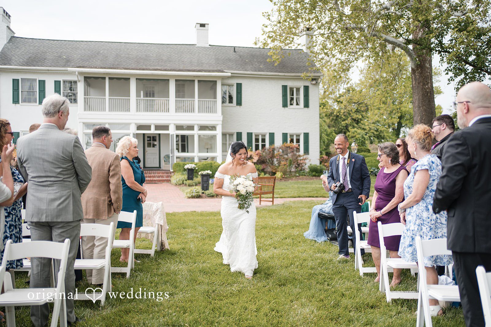 Elegant bride entering ceremony at Swan Harbor Farm