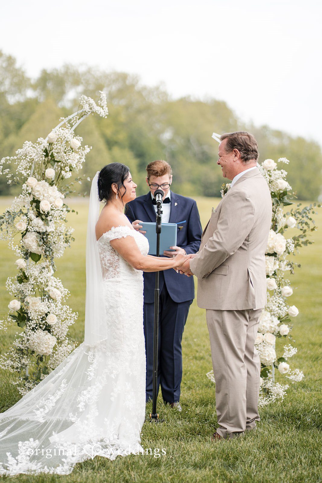 Romantic bride and groom vow moment at Swan Harbor Farm