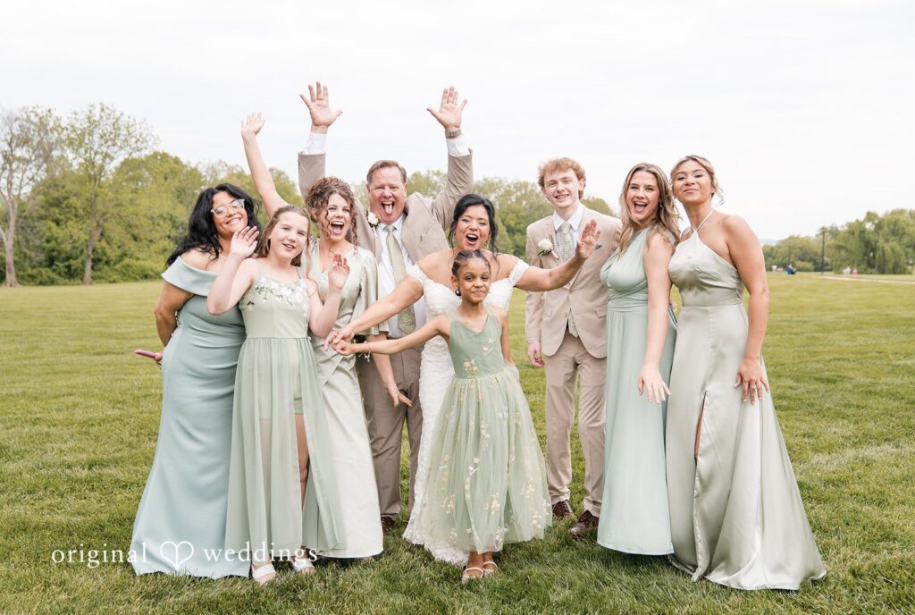 Baltimore Wedding Photographers capturing couple group picture at Swan Harbor Farm by Original Weddings