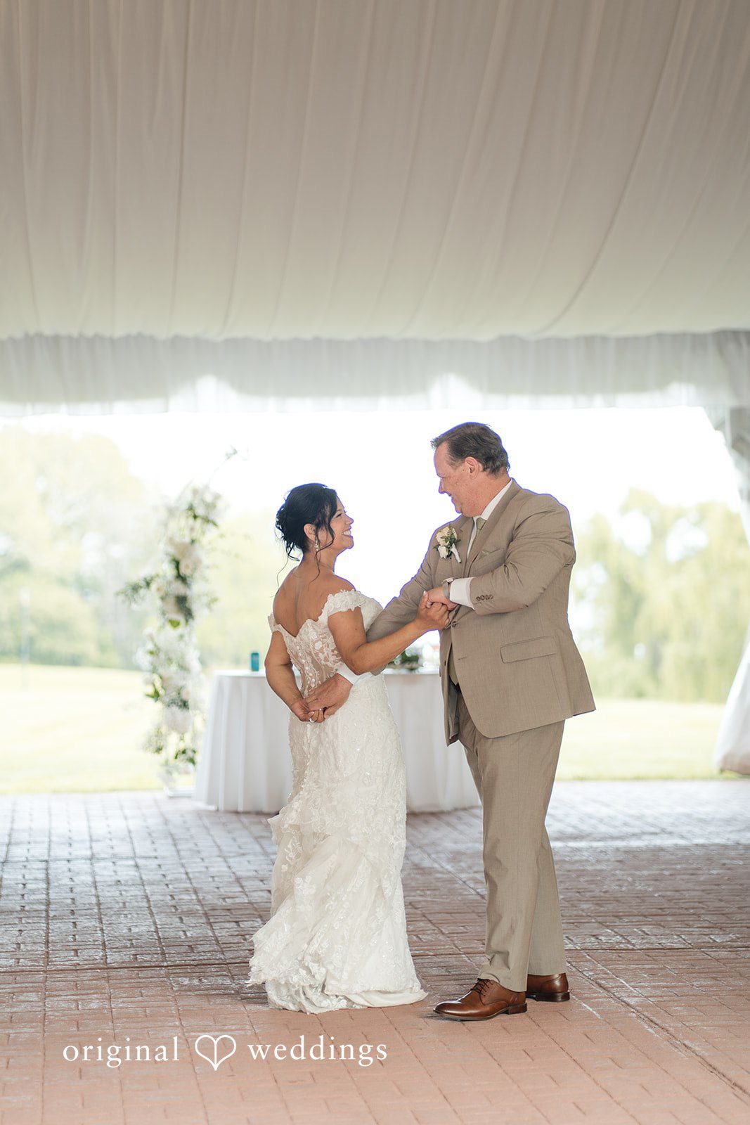 Elegant bride and groom dance moment at Swan Harbor Farm